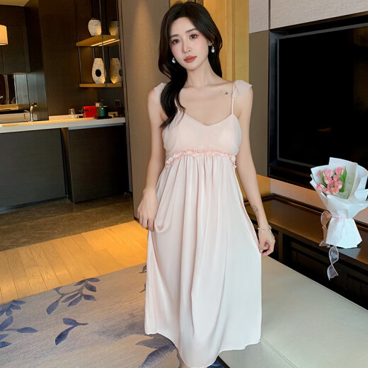7 SEVFUN 七色纺冰丝性感吊带睡裙纯欲风女夏季薄款带胸垫蕾丝花边仿真丝睡衣睡裙 11964 冰丝吊带性感睡裙 L (建议100-120斤）