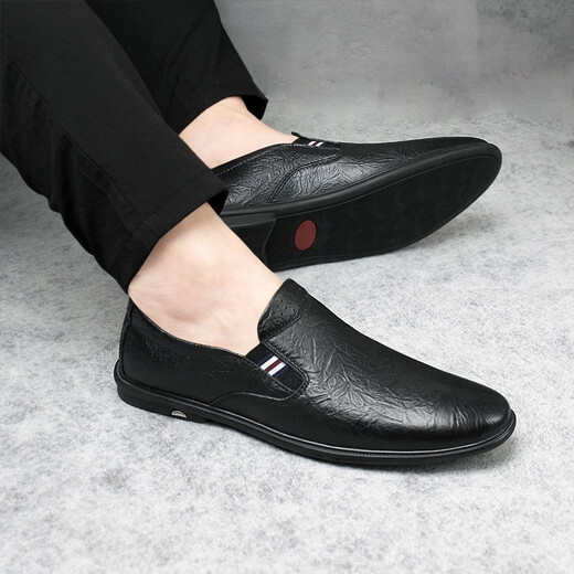 
KEECHMONT men's shoes new bean shoes comfortable soft urban fashion men's casual leather shoes lightweight soft sole non-slip lazy shoes 11973 black regular version 37