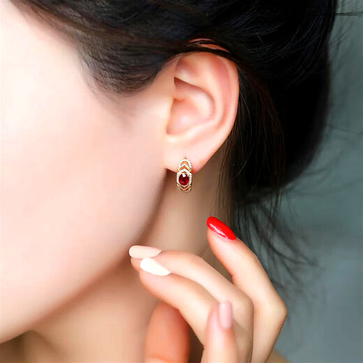 Haikai earrings for women, ruby earrings, luxury jewelry, Chinese Valentine's Day, birthday gift for wife, 0.8 carat pigeon blood ruby earrings (/Selected Flawless)