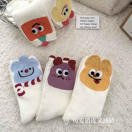 
Ancient and Modern (GUJIN) 4 pairs of socks for women middle stockings stockings spring and summer boneless cotton socks women's stockings cute cartoon summer