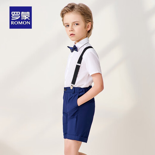 罗蒙儿童背带礼服套装男童礼服钢琴演出服中大童英伦风 藏青套装 160