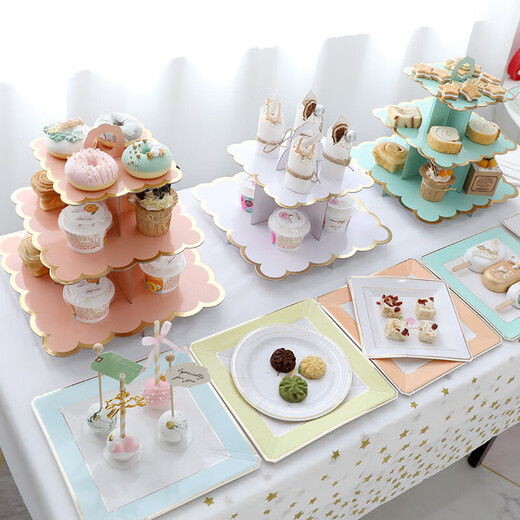 Mengyier Desserttisch Display Rack Multi-Layer Dreischicht Display Rack Paper Tablett Dessert Rack SN3879 gestreiftes Gold Dreischicht quadratisch Weiß