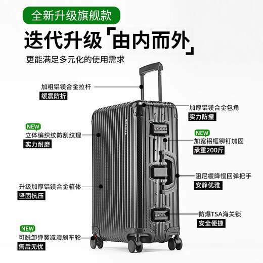 乌尼莫克（Uniamog）德国品牌登机箱行李箱全铝镁合金旅行箱金属拉杆箱小型密码箱皮箱 量子灰-旗舰款 升级加厚防刮耐磨 25英寸 /弹簧减震万向轮+一键刹车