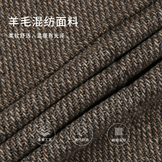 callisto【意大利进口面料】早春中长款呢大衣男士绵羊毛混纺连帽微廓外套 咖色 M (48)