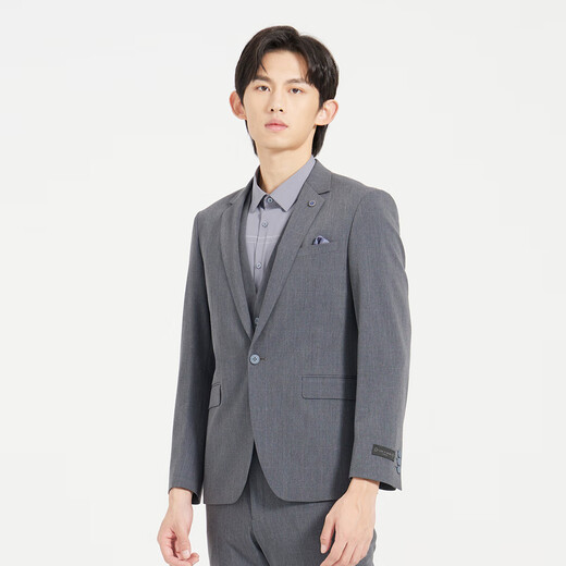 Lilang Light Fashion Men's TR Dark Plaid New Suit Suit Men's Youth Business Commuting Suit Three-piece Set Blue Gray 165A