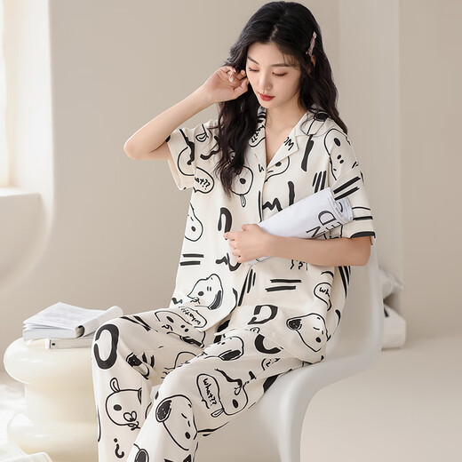 Coupez Yu Liuhong 2025 Nouveau pyjamas pyjamas pantalon à manches courtes pour femmes Suit simple et à la mode décontracté et peut être porté à l'extérieur des vêtements à la maison 693AH Style féminin L