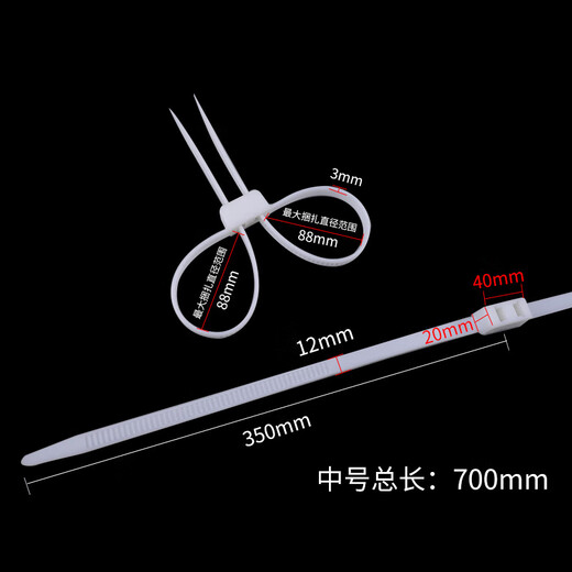 铸固 双头打包带 塑料自锁式双扣尼龙捆绑一次性扎带 黑色12x700 5条