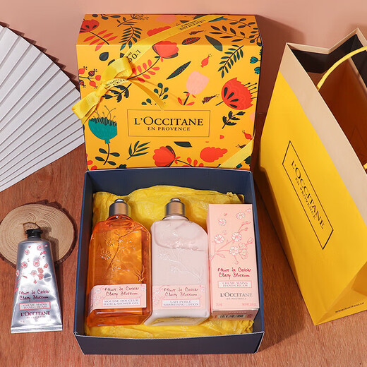 L OCCITANE Sakura Body Lotion Hand Cream Shower Gel 250ml Set Three Pieces Two Piece Box Birthday Gift Body Lotion + Shower Gel + Hand Cream 75ml
