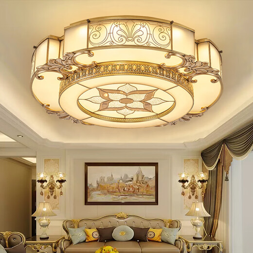 Lepptoy American living room ceiling lamp simple round full copper hall lamp dining room bedroom simple European LED master bedroom lamp petal style - diameter 60CM