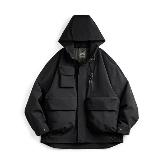 Madden Workwear American Casual Functional Hooded Jacket Men's Autumn Outdoor Waterproof Sports Jacket Loose Profile Top Black L