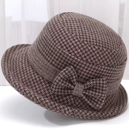 MANQIMEIYA Women's New Hat Women's Autumn and Winter Top Hat Woolen Basin Hat Middle-aged Older Hat Mom Hat Fashionable Fisherman's Hat Small Grid Woolen-Gray High Quality [55-58 Adjustable]
