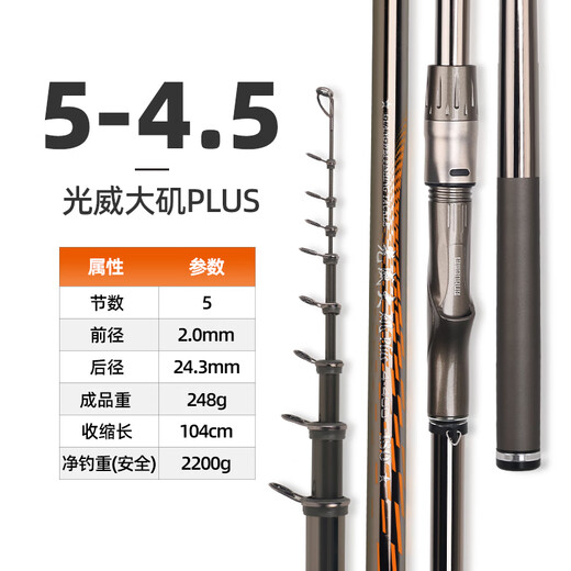 Guangwei Guangwei Daji PLUS version 2024 new rock fishing rod carbon ultra-light ultra-hard road slippery fishing rod hand and sea dual-purpose rod 4.5m No. 5 Guangwei PLUS