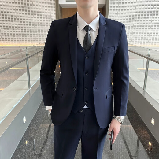 Romon (Romon) Costume Men's Business Commuting Suit Formal Suit formel de mariage Men de mariage Groomsmen Veste Veste Men Double Bouton Black [Costume + pantalon + chemise] 2xl [135-150Jin [Jin est égal à 0,5 kg]] + 8 cadeaux