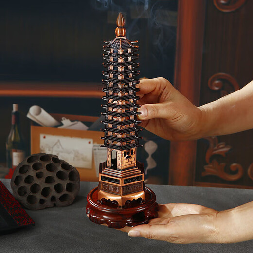 Inofen Wenchang Tower Line Incense Burner Home Indoor Vertical Incense Holder Sandalwood Agarwood Incense Furnace Antique Aromatherapy Furnace Ornaments Wenchang Tower Incense Burner (With Gourd Incense Plug Color Random)