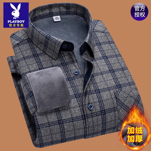Playboy (Playboy) Full Cotton warmes Hemd Herren-Langarmer Winter Casual Plaid reines Baumwollfell und verdicktes Hemd für ältere und ältere Menschen 9902 plus Samt 2xl empfohlen 135-155jin [Jin gleich 0,5 kg]