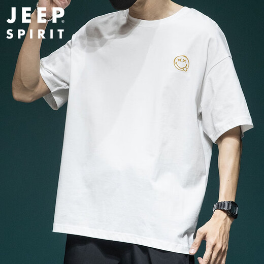
JEEP SPIRIT Jeep Smiling Face Embroidered Short Sleeve T-shirt Men's Summer Loose Large Size Half Sleeve Casual T-shirt Dark Gray XL