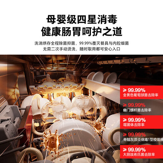 TOSHIBA White Jade dishwasher, embedded 15-16 sets of household four-star disinfection storage large capacity variable frequency dual-pump thermal drying independent automatic integrated dishwasher 16 sets White Jade A50Pro can be single disinfection + satellite spray arm