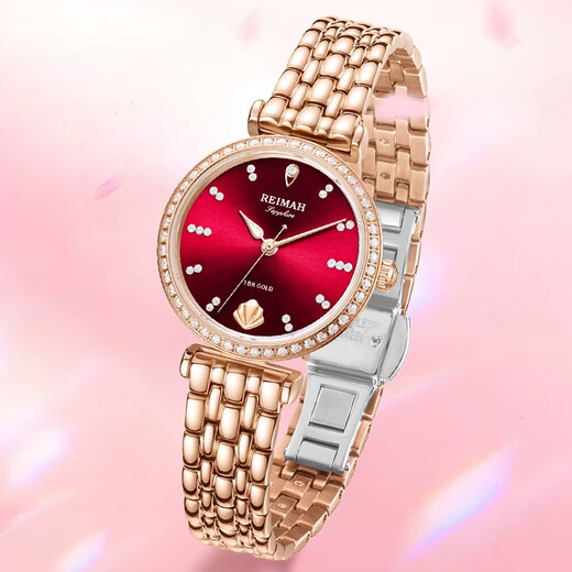 Leimai Reimah Watch Women's Fashion's Diamond-Diamond Water Water Water Water Water 18k Fritillar Face Quartz Belt Bindo de acero 6182 Superta de carcasa de placa blanca