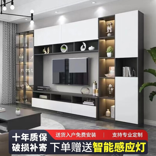 派迦丁电视柜电视背景墙新款组合整套高柜客厅轻奢酒柜书柜带玻璃门定制 A02长2575*32/40*200