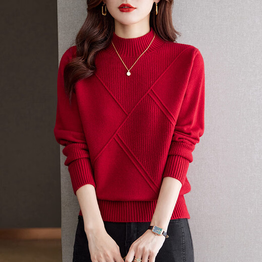 Gemila Half Turtleneck Sweater Women's Sweater Women's Autumn and Winter Short Style Winter New Fashion Women's Bottoming Shirt Top Red L 110-120Jin Jin equals 0.5 kg
