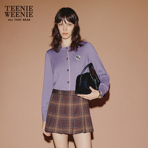 Teenie Weenie小熊女装毛衣2025年秋季新款时髦拼接假两件针织开衫 紫色 M