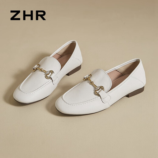 ZHR-Laibers Frauen Frühling und Herbstpendelstil Flachspanne Lederschuhe Frauen weiche Single-Schuhe Frauen AH653 Beige 40