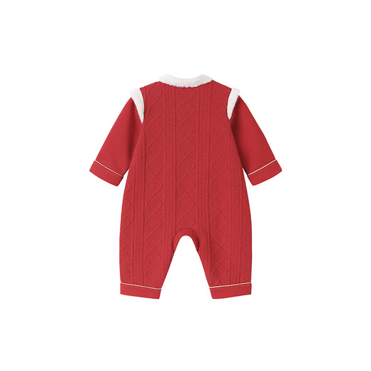 YEEHOO Baby New Year Clothes Autumn and Winter Warm Baby Clothes New Chinese Style Baby Jumpsuit Festive New Year Red-Unpadded Style 90cm (Recommended Height 78-90cm)