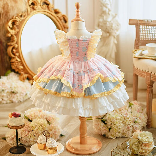 Gduck Kids Little Yellow Ente [1278 Menschen gelobt] Kinderkleidung Mädchen Lolita Prinzessin Kleid zum ersten Geburtstagskleid Baby Performance Pink 552 Pink Gelb One Size 110