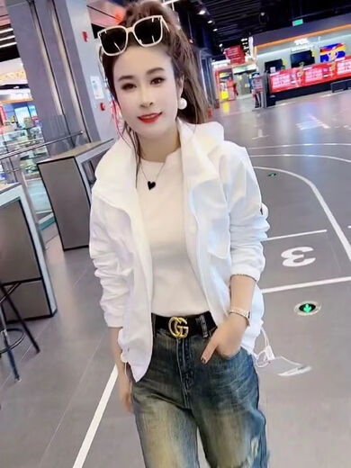 GUOCILRN白色薄款外套女2024春秋新款休闲风衣夹克夏季防晒上衣百搭空调服 经典白色有内衬 XL 建议120-135斤
