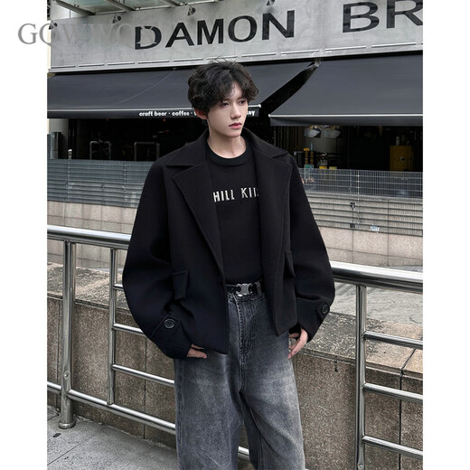 GQWWQXcleanfit silhouette short woolen coat for men and women in autumn and winter British style woolen suit jacket handsome gray M