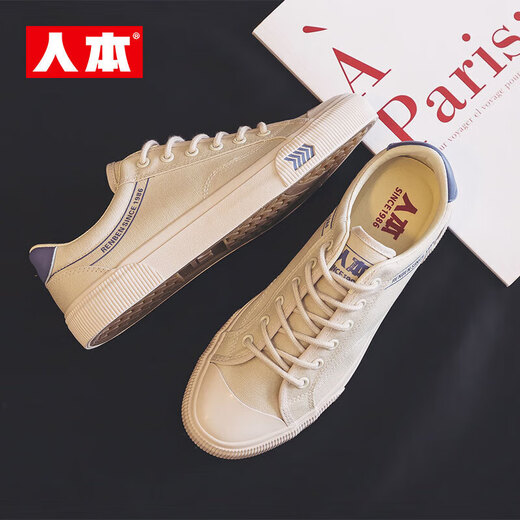 人本男鞋帆布鞋男2024秋季透气小白鞋男休闲百搭板鞋男学生运动鞋子男 米兰 40