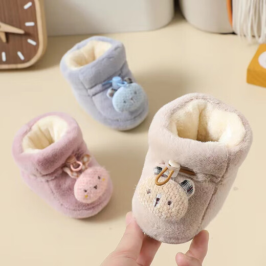 Lamicqi baby toddler shoes 0-1 year old newborn boys and girls in autumn and winter plus velvet thickened warm cotton shoes soft sole shoes bear yellow 11.5 cm inside length (suitable for 0-5 months)