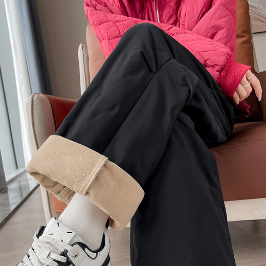 Mad Cortes Down Pants Women's Outerwear 2025 Winter Thickened High Waist Slim Straight Warm Loose Casual Workwear Long Pants Apricot XL 115-125Jin Jin equals 0.5 kg