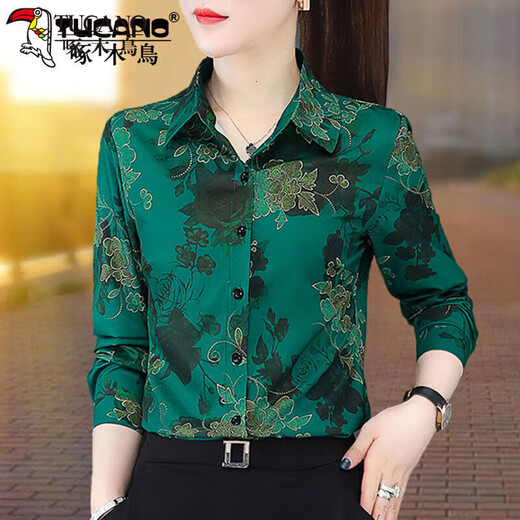 Woodpecker () Shirt Women's Shirt Femmes 2022 Prived Mariffon Automne à manches longues Nouveau style Floral Floral 3519_Red S_Suggest 80-95Jin [Jin est égal à 0,5 kg]