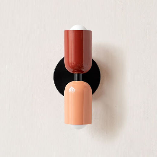 Yaotian Cream Wall Lamp Mid-Autumn Style Creative Modern Simple Vintage Color New Double-Headed Nordic Bedside Lamp Beige + Black - Free LED Warm Light