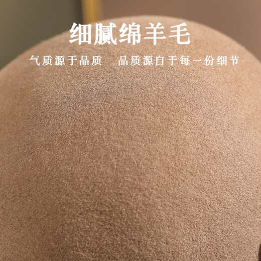 布塔帽子女秋冬季手工花朵小礼帽贝雷保暖羊毛呢毡礼帽百搭时尚复古 驼色