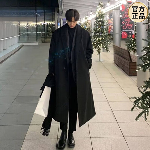 啄木鸟（TUCANO）中长款风衣男秋冬季过膝英伦风毛呢.大衣潮牌休闲套装羊绒外套男 黑色风衣+毛衣+西装裤【三件套】 XL 140-160斤可穿