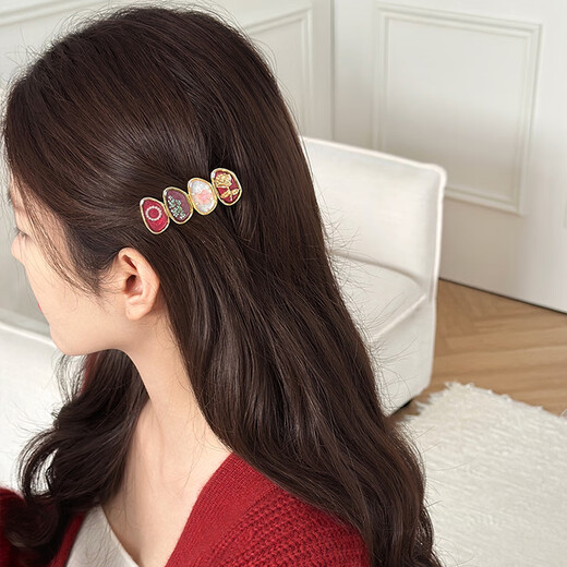 Chimera (CHIMERA) Retro Red Oil Drop Hairpin Side Clip Hairpin Side Clip Bangs Clip Hair Accessory Women's Headwear Girl's Birthday Gift