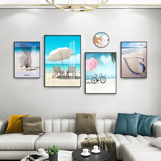摩琥（mohu）客厅装饰画沙发背景墙壁画现代简约风景山水画电视墙高档新款挂画 告白气球15932(含挂钟) 艺术晶瓷小组合-黑框