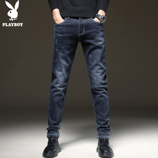 Playboy (Playboy) Slim Jeans für den Frühling und Herbst 2025 für Männer 2025 neuer loser Straight Trend Elastic High-End Casual Hosen Dunkelblau X-2081HHH819 29