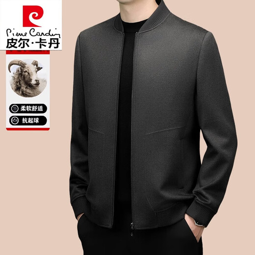 皮尔卡丹（pierre cardin）羊毛绒夹克男棒球立领春秋季中青年男士商务休闲高端羊毛呢外套男 咖啡色 M 170码 建议100-120斤