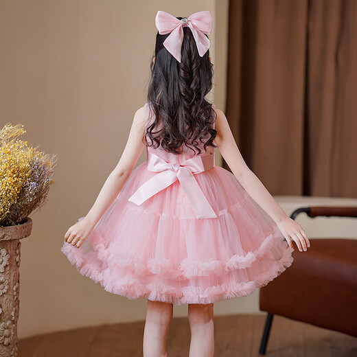 Girls Dress Summer Dress 2025 New Baby Girl Children's Fashionable Princess Dress Summer Little Girl Dress Thin 2207 Pink-Free Pearl Headband 110 Recommendation 28-33Jin Jin is equal to 0.5 kg