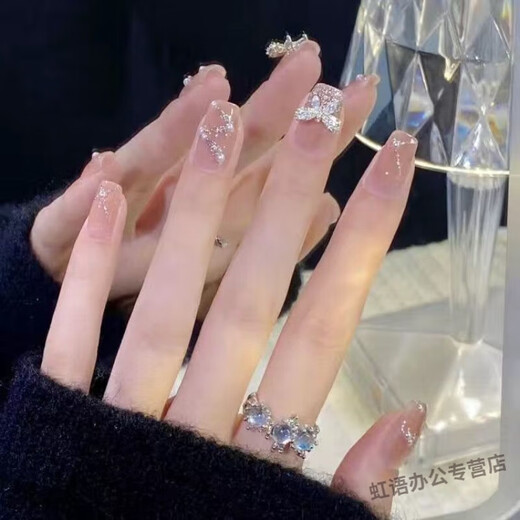 喆炜儿童穿戴式美甲贴片可拆卸穿戴美甲贴片学生显白ins短款甲 679浅紫菱形钻长款 24粒极粘防水果冻胶+胶水+打磨