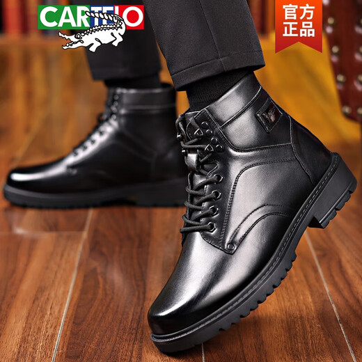 Cartelo 3513 Cruiser Herren Boots Stiefel Taktische Kampfstiefel Winter High-Top Pure Woll Military Baumwolle Lederschuhe warme Stiefel 3518 Schwarz Wolle flacher Sohle Modell 41 Teile 41