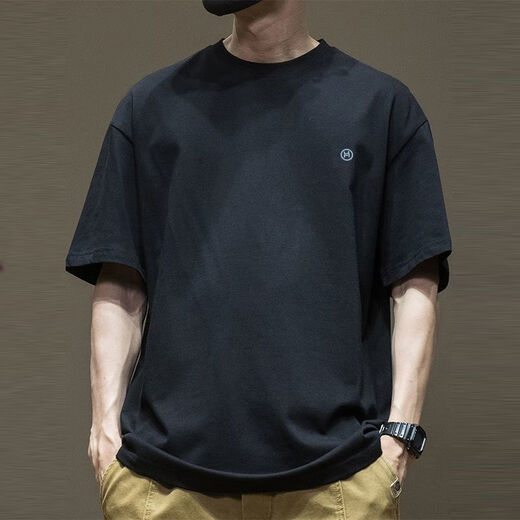 Star Boy American Fashion Japanese and Korean New Short Sleeve T-shirt Men's Printed Pattern Half Sleeve Loose Casual T-shirt Men and Women Black 1365 XL