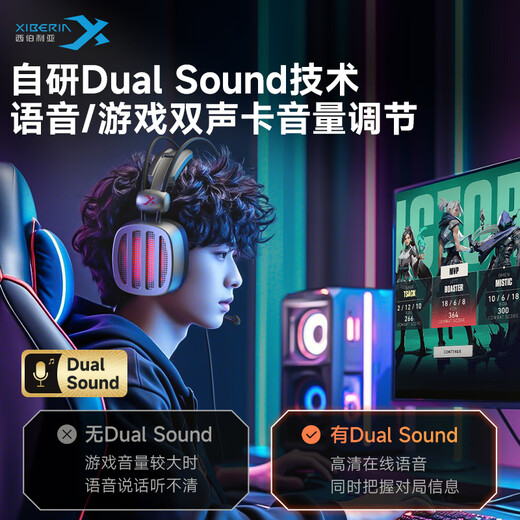 Siberia (XIBERIA) S21 computer head-mounted e-sports game headset anchor does not ask for help to listen to the sound and identify the position of PlayerUnknown's Battlegrounds wired headset with microphone S21MAX iron gray 6646x1 dual sound card intelligent control