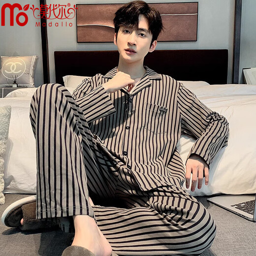 Pajamas modal Pajamas Primavera y otoño Algodón puro Algodón largo 2025 Nueva ropa para el hogar a cuadros para hombres de alta gama de Autumn Style y se puede usar fuera de 719 [tela de algodón sensual] XL [Adecuado para 140-160Jin [Jin iguala 0.5 kg]]]