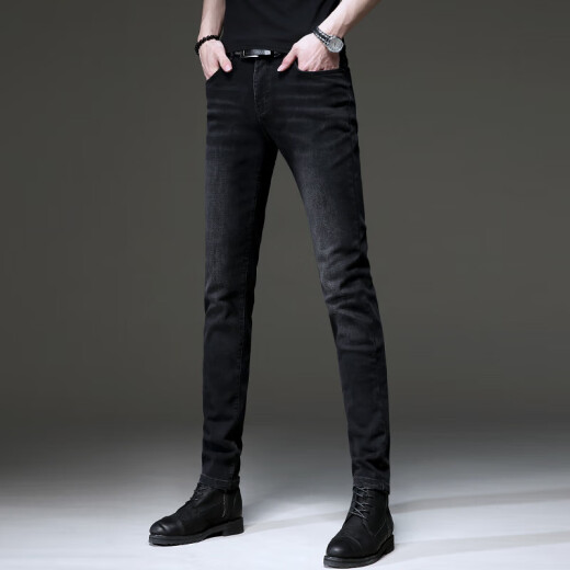 
Seven Wolves 2025 high-end spring new black jeans for men Korean style ripped small feet pants trendy casual trousers 1049 gray 28