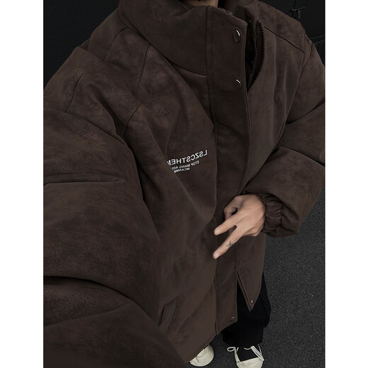 Nying Matte Pu Cotton Jacket Herren neuer Winter American Modemarke Muschi verdickte warme Baumwolljacke mit losen Kragen dunkelgrauem XL (130-150jin [Jin entspricht 0,5 kg])