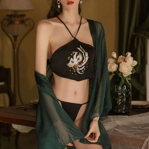 性感情器透明复古肚兜凤凰情趣汉服制服睡衣纯欲激情套装 朱砂红色+肚兜 均码(80120)